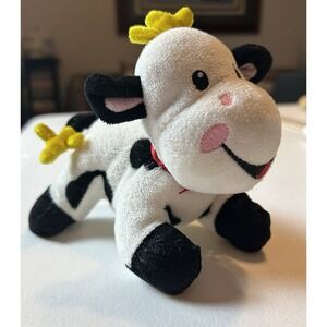 Fisher-Price Mini Plush Cow Stuffed Animal Black White Yellow 2012 Under 6 in